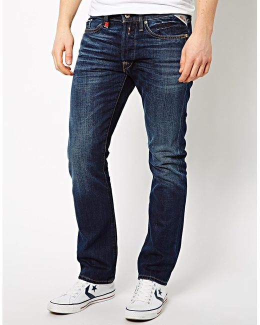 Replay Jeans Waitom Straight Fit Dark Wash in Blue for Men | Lyst