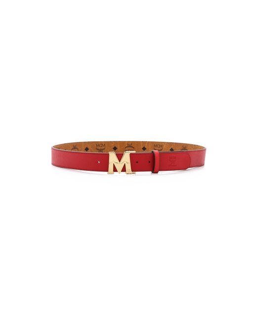 MCM Red Visetos Reversible M Belt - Pink