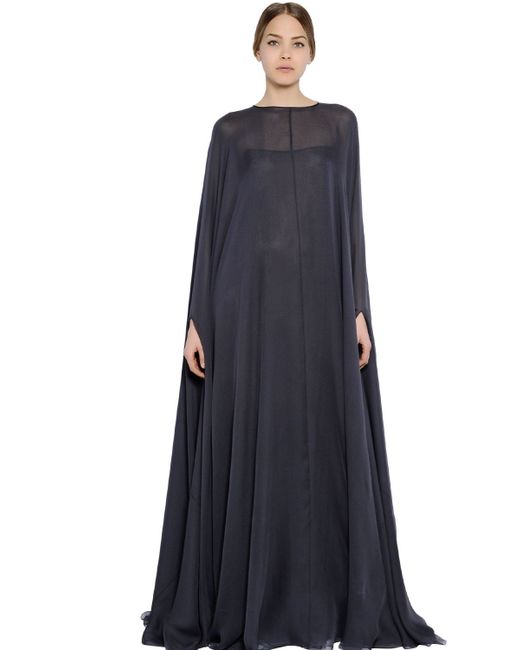 Valentino Silk Chiffon Cape Dress in Gray | Lyst
