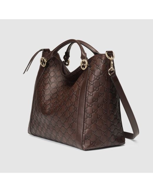 Gucci Miss Gg Ssima Leather Top Handle Bag in Brown | Lyst