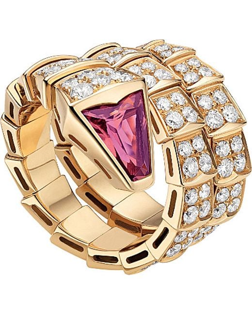 BVLGARI Metallic Serpenti Double-coil 18ct Pink-gold, Diamond And Rubellite Ring