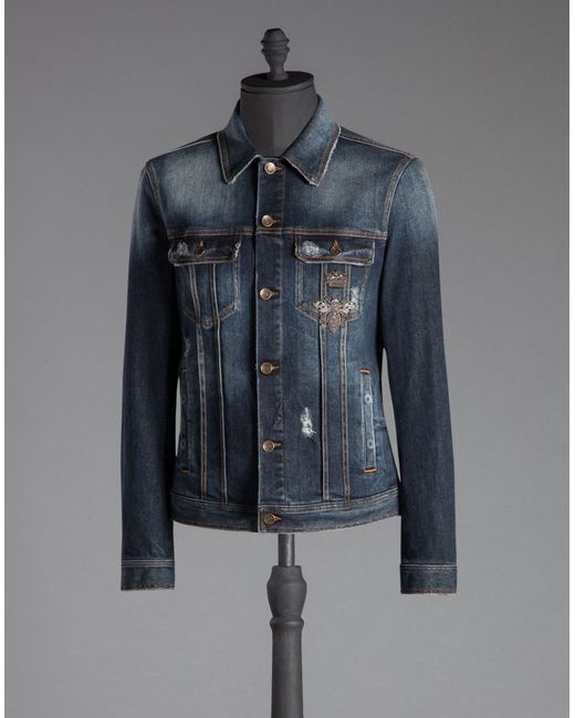Dolce & Gabbana Blue Crown And Bee Embroidered Denim Jacket