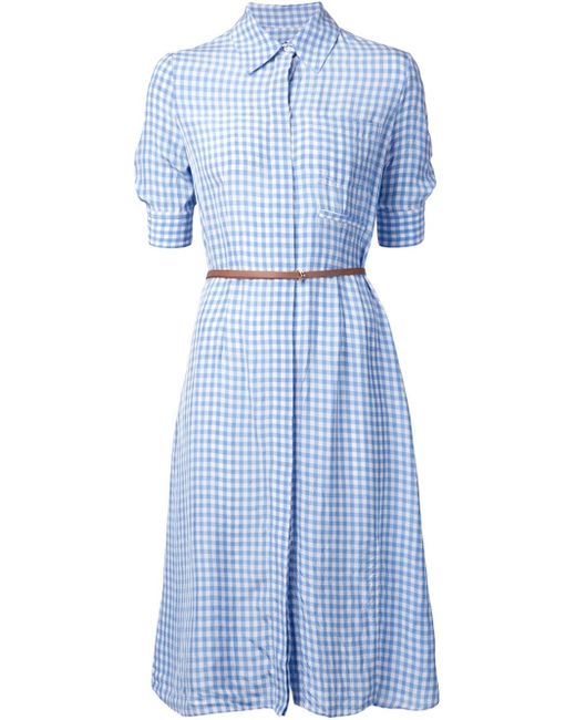 Altuzarra Blue Gingham Belted Shirt Dress
