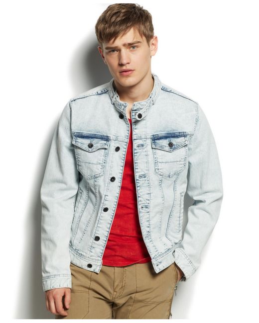 Guess Dillon Denim Racer Jacket in Blue 