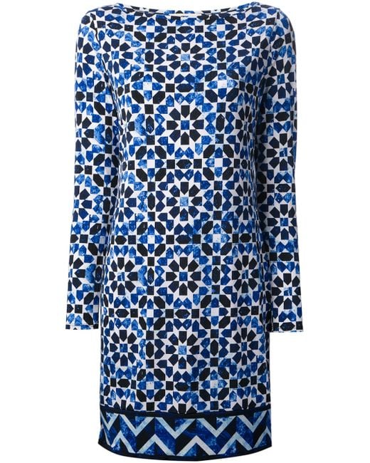 MICHAEL Michael Kors Blue Geometric Print Shift Dress