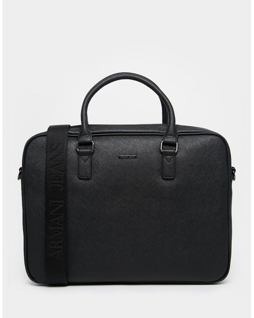 Armani Jeans Laptop Bag In Faux Saffiano Leather in Black for Men | Lyst