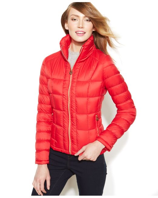 Michael Kors Michael Packable Quilted Down Puffer Coat in Red | Lyst