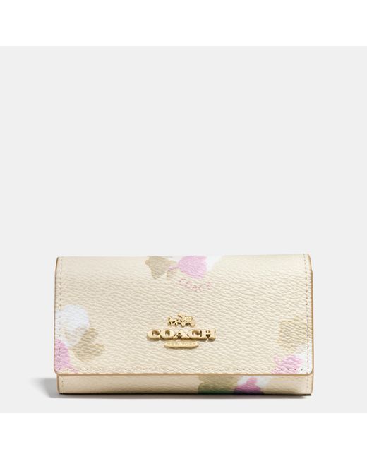 COACH Metallic 6 Ring Key Case In Floral Print Coated Canvas