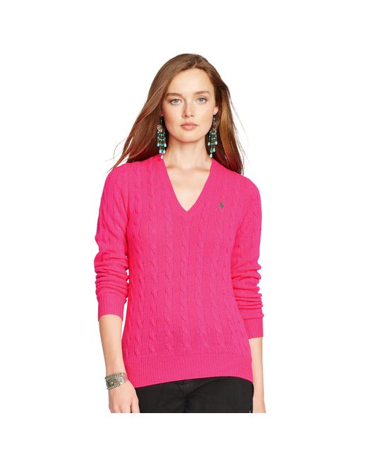 Polo Ralph Lauren Pink Cable-Knit V-Neck Sweater