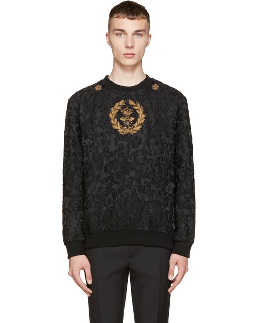 Dolce & Gabbana Black Brocade Bee And Crown Embroidery Pullover for men