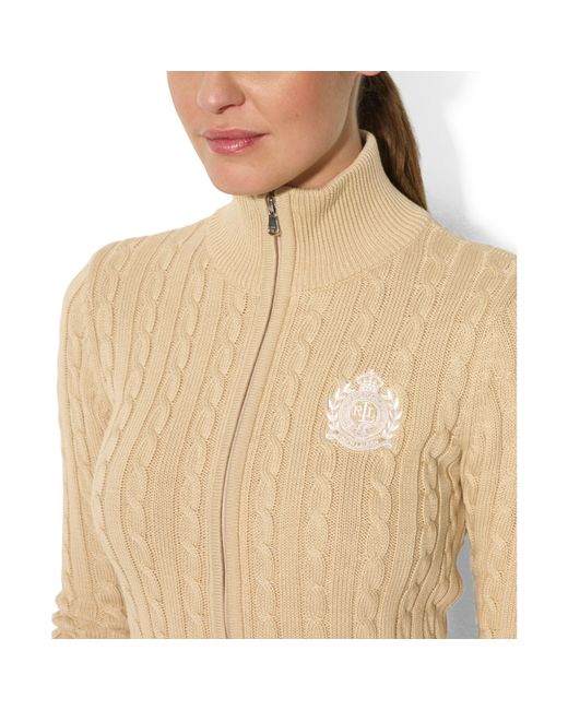Lauren By Ralph Lauren Cableknit Zipup Cardigan In Natural, 53% OFF