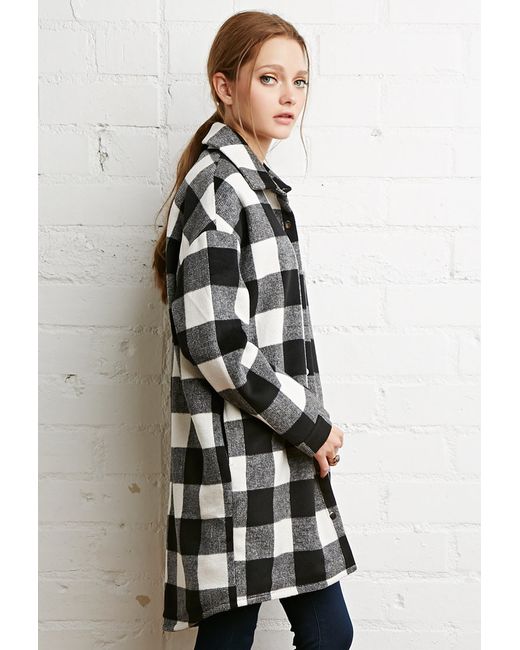 black and white buffalo check coat