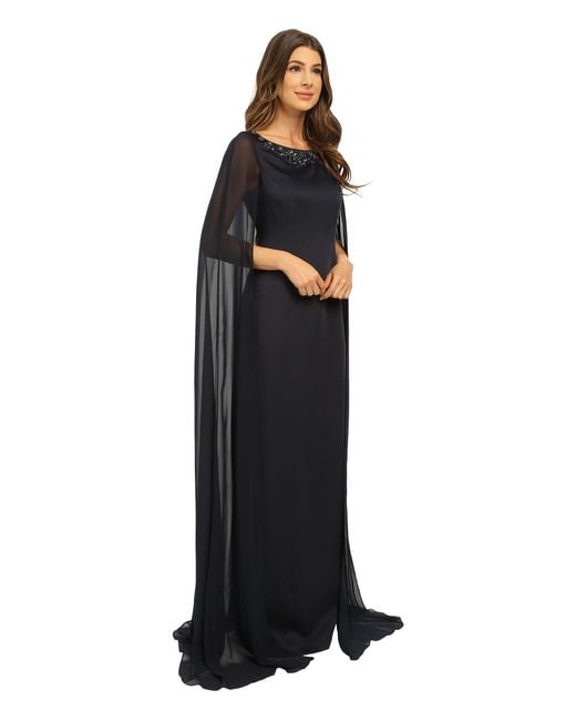 Adrianna Papell Cape Dress With Neck Beading in Black Lyst