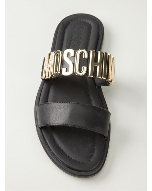 Moschino Black Logo Plaque Sandals for men