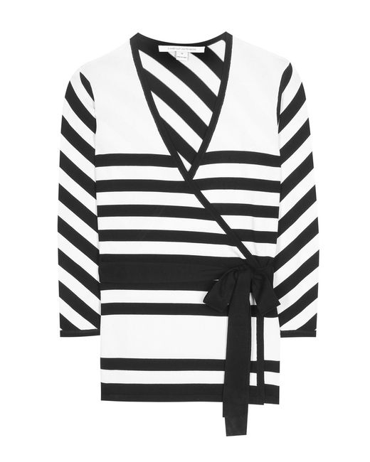Diane von Furstenberg Black Ballerina Two Striped Silk-blend Wrap Sweater