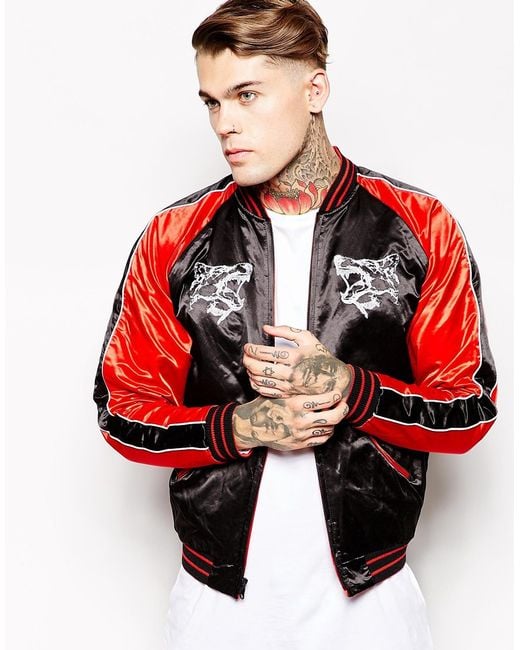 DIESEL Reversible Satin Bomber Jacket Jbisa in Red for Men | Lyst