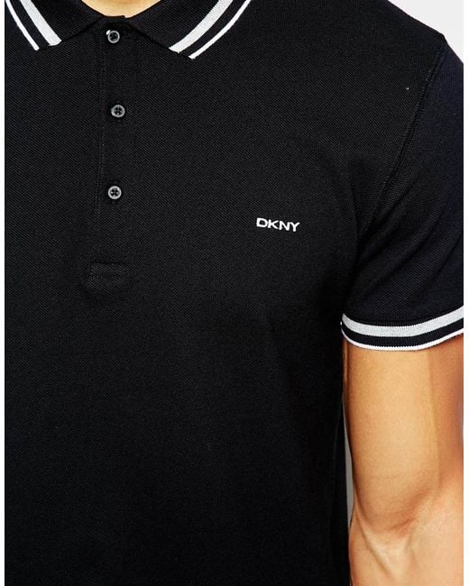 DKNY Black Fabric Collar Polo Shirt for men