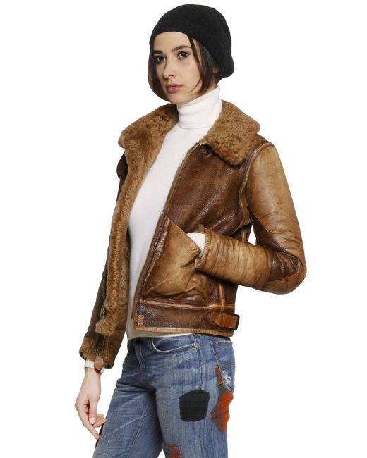 Polo Ralph Lauren Shearling Leather Jacket in Brown | Lyst