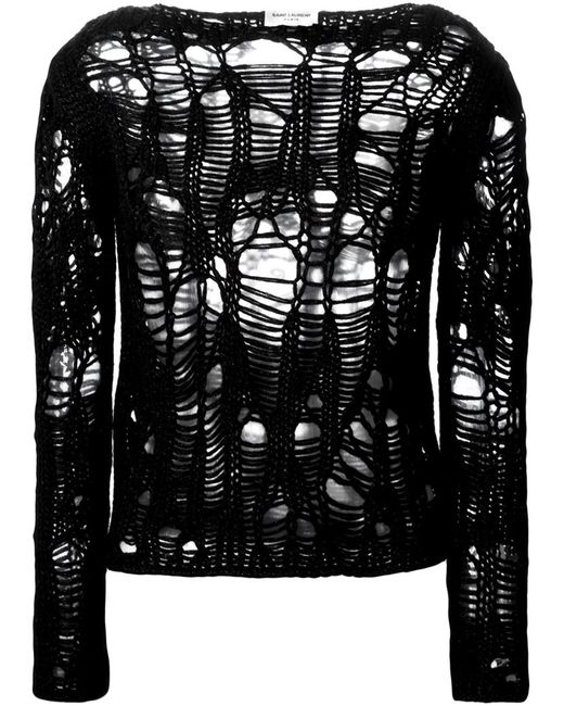 Saint Laurent Black Distressed Knit Sweater