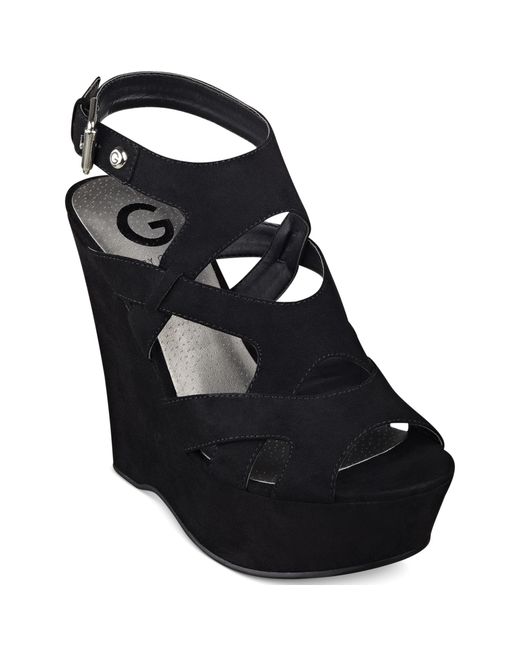 Guess black wedge sandals hotsell