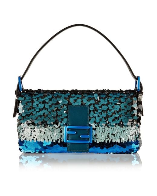 Fendi Blue Baguette Sequin-Embellished Silk Shoulder Bag