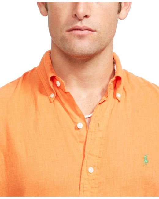 Polo Ralph Lauren Orange Short-sleeved Linen Shirt for men
