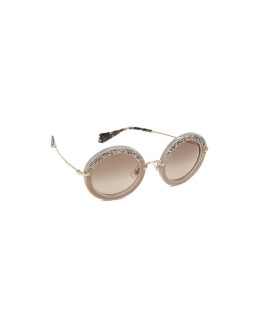 Miu Miu Gray Round Crystal Sunglasses