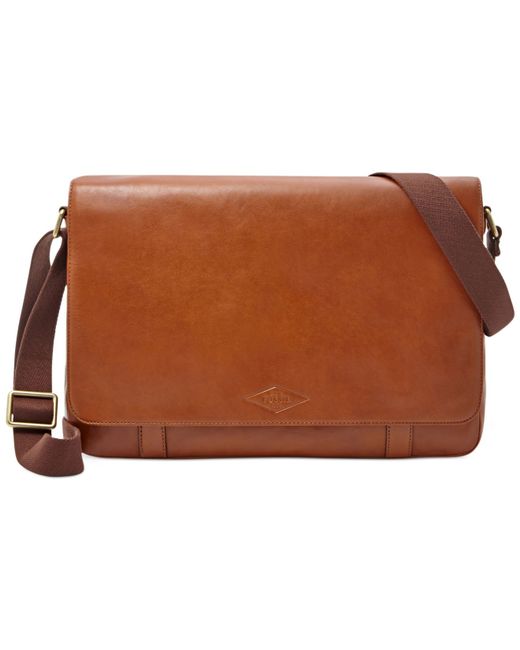 Fossil Brown Aiden Leather Messenger Bag for men