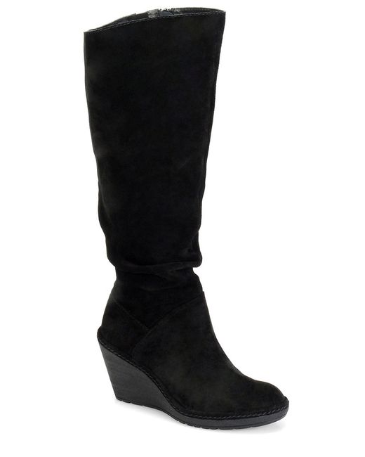 Söfft Calida Slouchy Suede Knee-high Wedge Boots in Black | Lyst