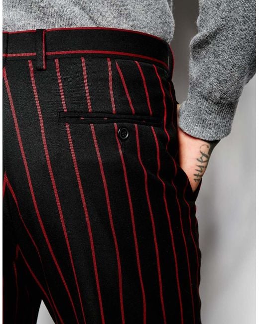 Red pinstripe trousers hotsell