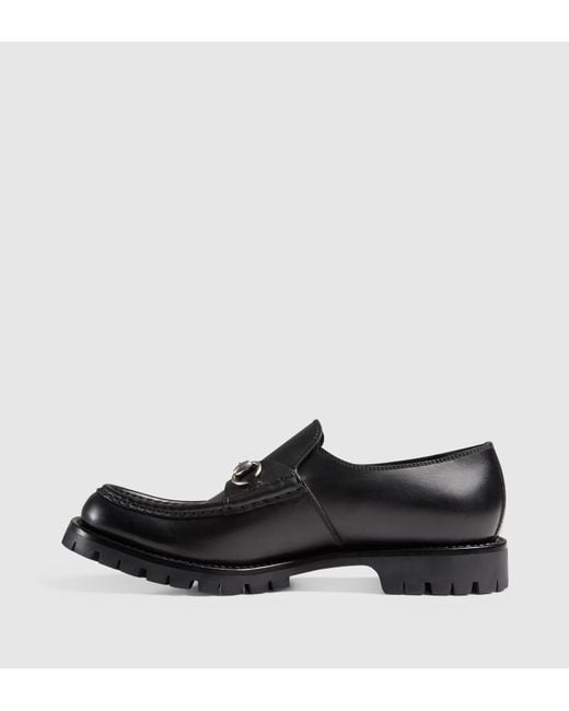 Gucci Men's Leather Lug Sole Horsebit Loafer in Black for Men | Lyst