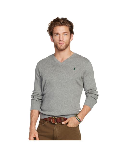 Polo Ralph Lauren Pima Cotton V-neck Sweater in Gray for Men | Lyst