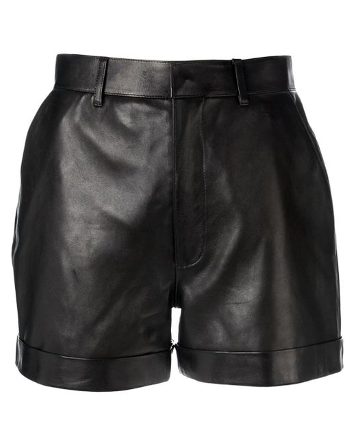 Saint Laurent Black Leather Shorts