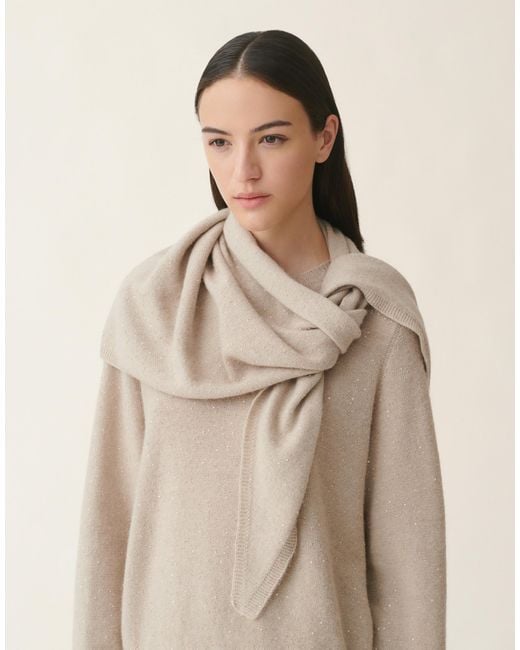 Fabiana Filippi Natural Wool And Silk Triangle Scarf With Sequins