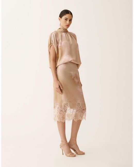 Fabiana Filippi White Printed Silk Twill Skirt With Lace