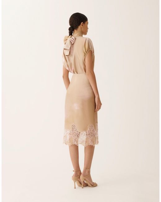 Fabiana Filippi White Printed Silk Twill Skirt With Lace