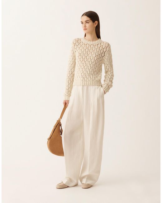 Fabiana Filippi Natural Cotton Ribbon Sweater With Sequins, Cream