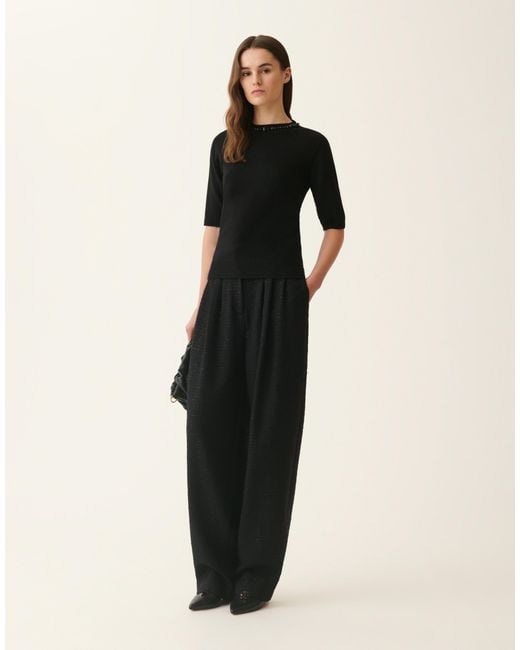 Fabiana Filippi Black Platinum Sweater With Crystals