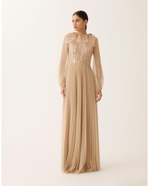 Fabiana Filippi Natural Pleated Tulle Dress, Maple
