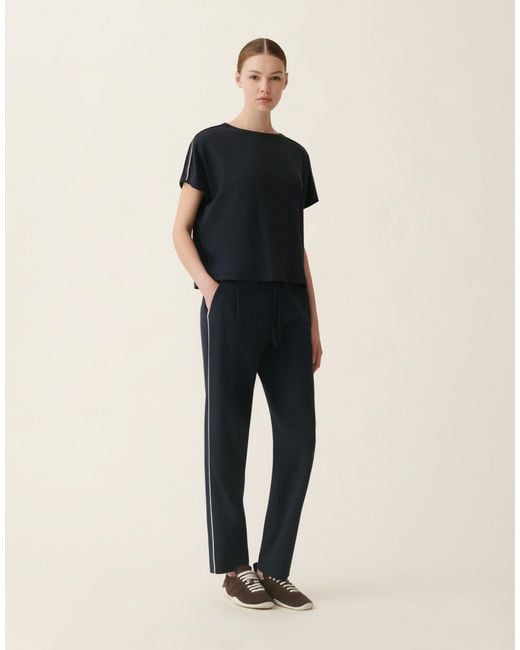 Fabiana Filippi Blue Ribbed Cotton Jersey T-Shirt