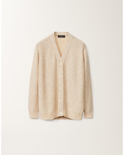 Fabiana Filippi Natural Cotton Knitted Cardigan With Sequins, Vanilla
