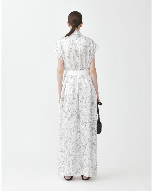 Fabiana Filippi White Printed Satin Shirt Dress With Contrast Fabric Belt