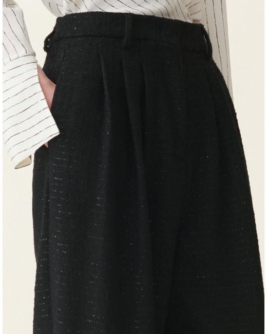 Fabiana Filippi Black Triple-Pleat Sequin Fabric Trousers