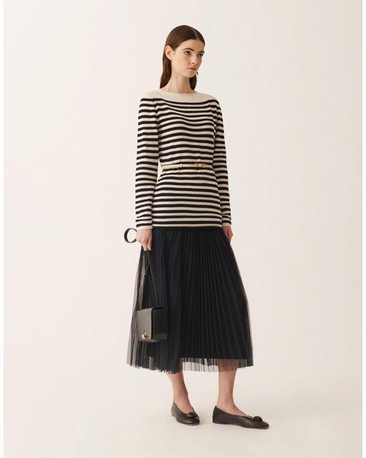 Fabiana Filippi Black Organic Cotton Sweater With Micro Sequins, Butter And