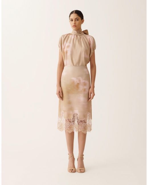 Fabiana Filippi White Printed Silk Twill Skirt With Lace