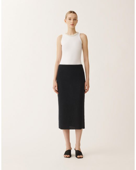 Fabiana Filippi Black Cotton And Linen Skirt With Sequins, Midnight