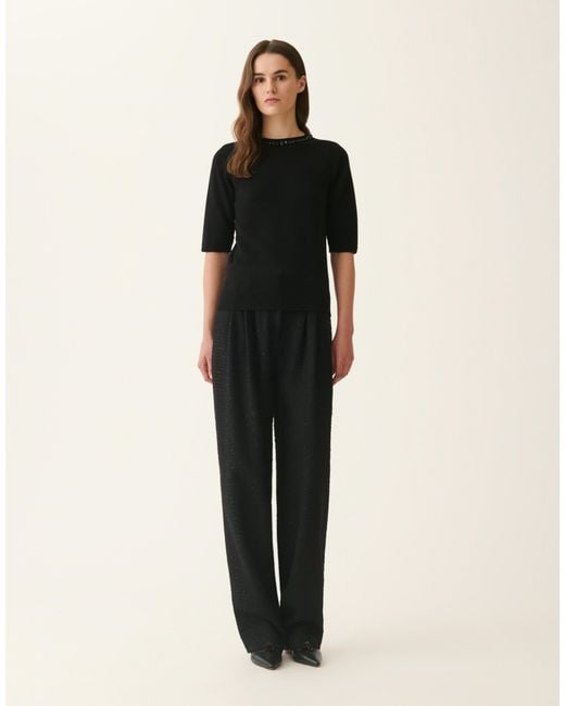 Fabiana Filippi Black Platinum Sweater With Crystals