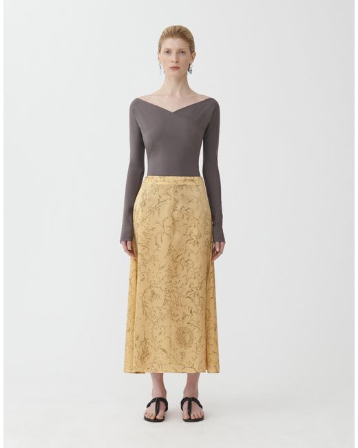 Fabiana Filippi Natural Printed Satin Flared Skirt