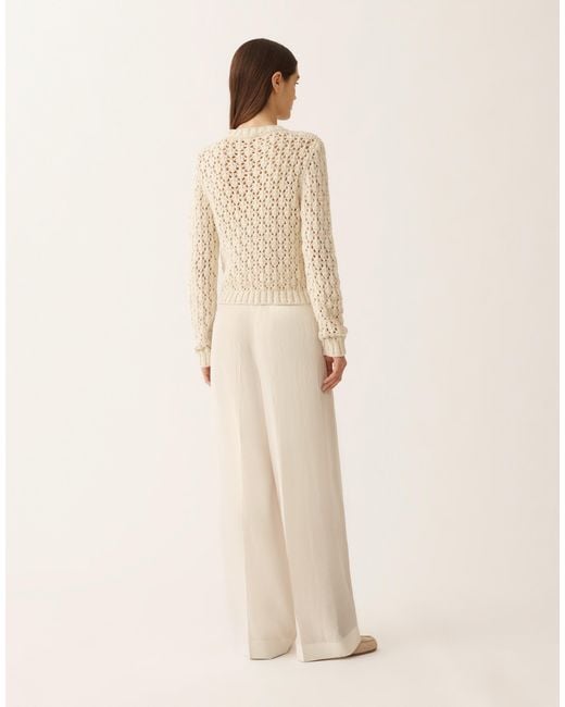 Fabiana Filippi Natural Cotton Ribbon Sweater With Sequins, Cream