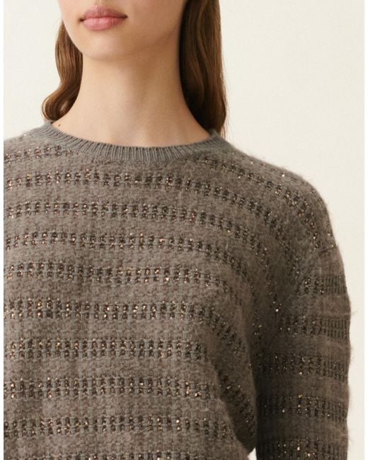 Fabiana Filippi Natural Platinum And Mohair Sweater With Sequin Stripes